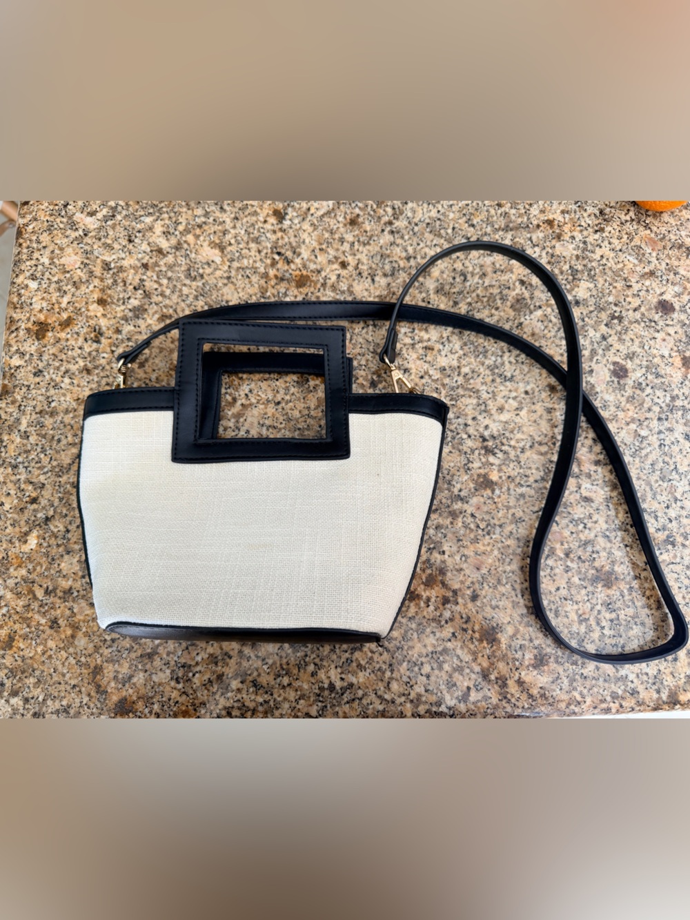 Billini Cream and Black Crossbody with Square Cutout Handle